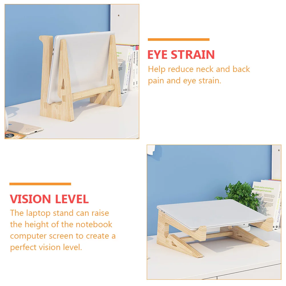 Wooden Laptop Stand Notebook Holder Desk Storage Rack Reduce Neck Pain Eye Strain Office Use Suitable Daily Shop