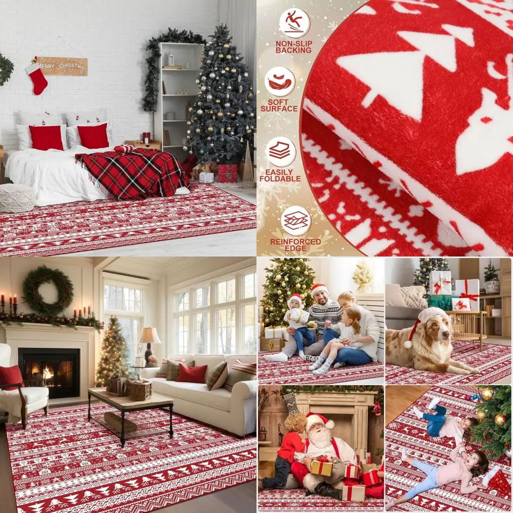 

Large 6x9 Christmas Rug: Winter Snowflake & Reindeer Design for Holiday Home Decor - Soft, Washable & Non-Slip