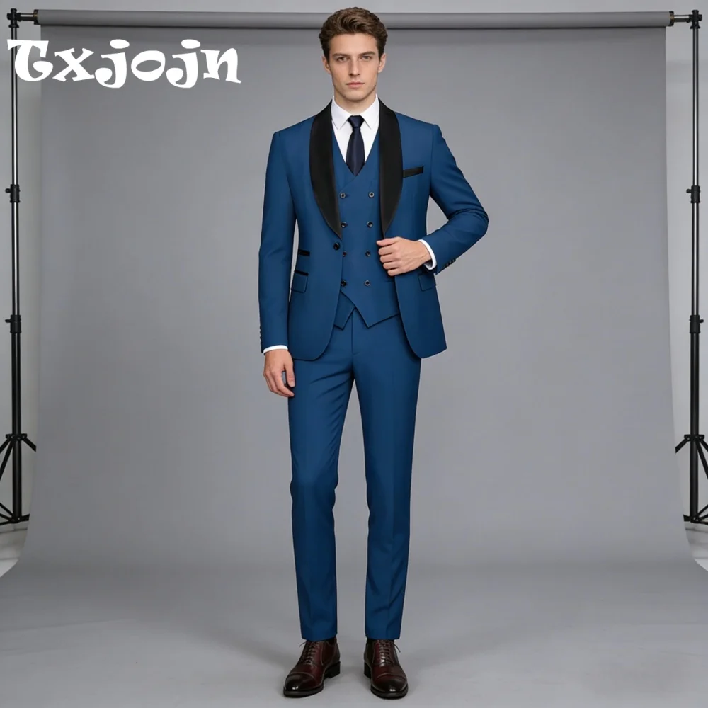 

Luxury Teal Black Shawl Lapel Men Wedding Formal Single Breasted 3PCS Suit Groom Suit Set Jacket Vest Pants Wedding Customized