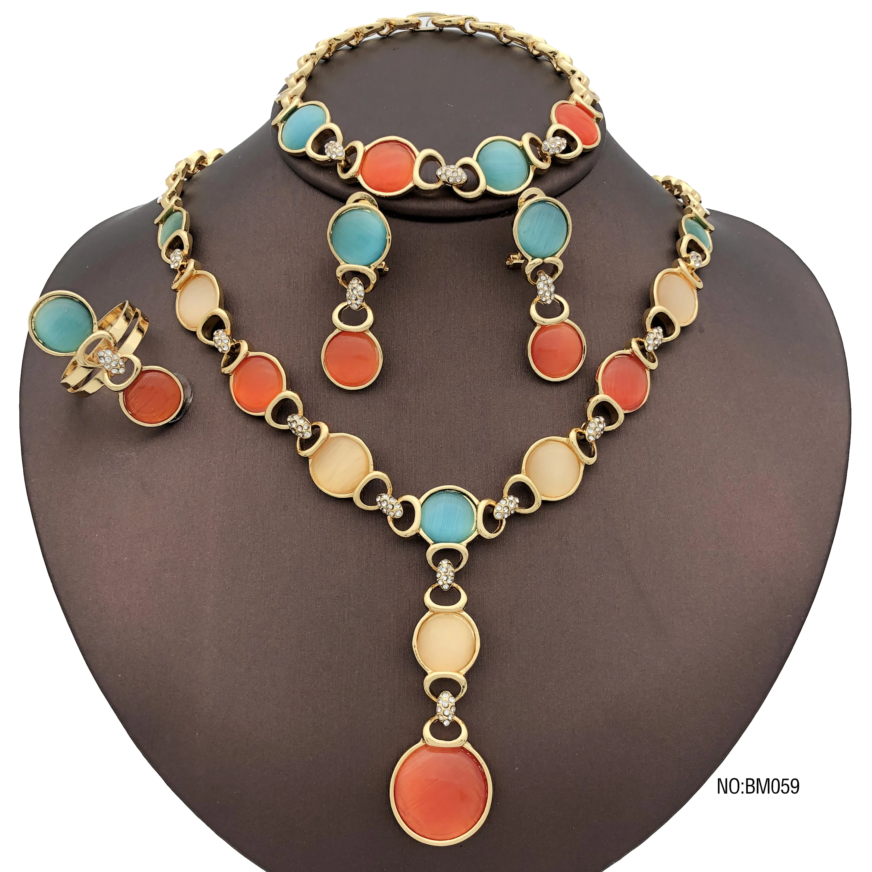 

Dubai Colorful Opal Necklace For Women Necklace Earrings Ring Bracelet Wedding Party Jewelry For Women Daily Wear