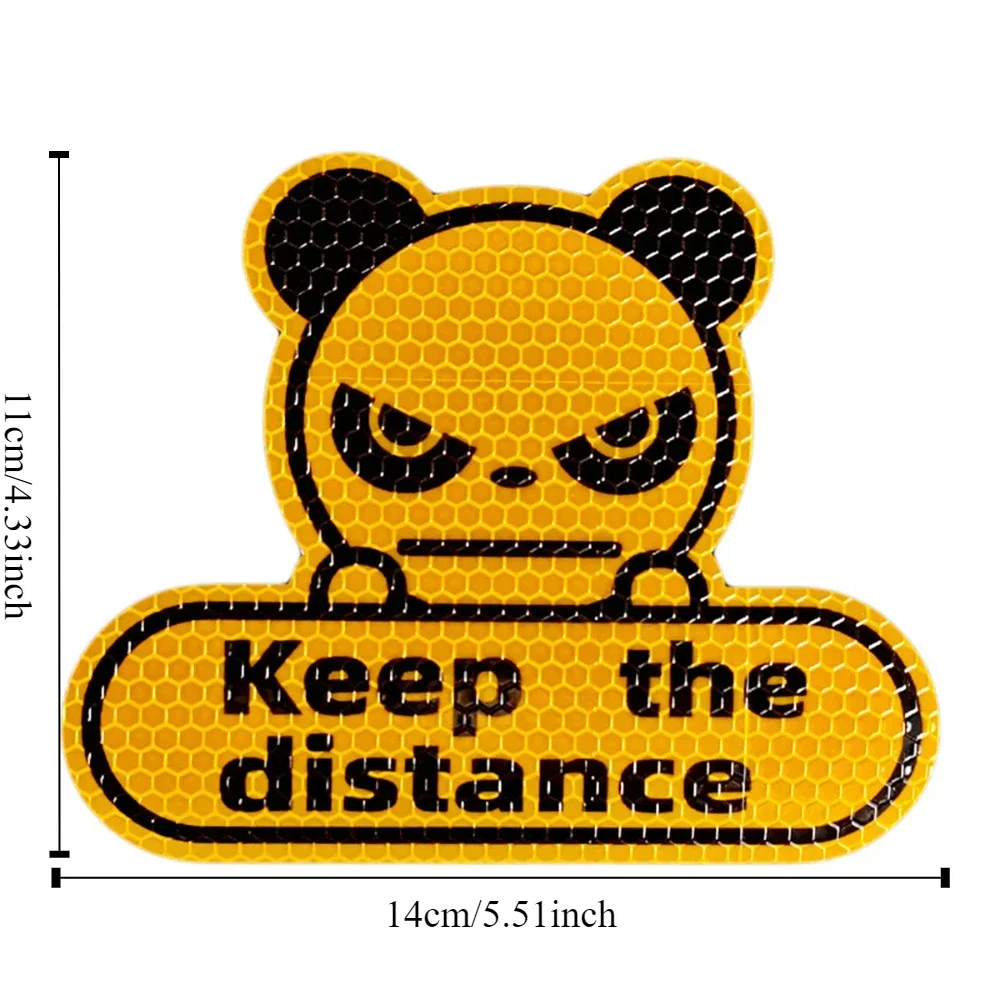 Cartoon Panda Keep Distance Reflective Decal, Fluorescent Yellow Green Honeycomb Hexagon Car Safety Sticker