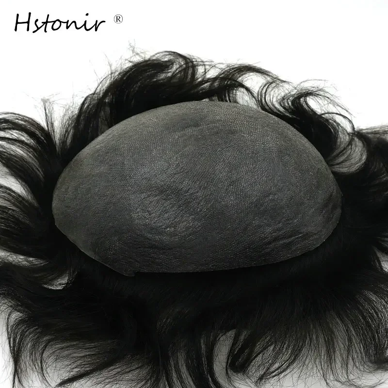 Hstonir Super Thin Skin Remy Hair Human Men Invisible Hairline V-loop Male Toupees Natural Looking Wig H078