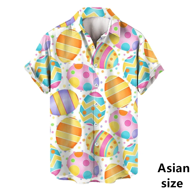 Hawaiian Shirts For Men Happy Easter Day Rabbit Egg Graphic 3D Printed Beach Shirts Harajuku Fashion Festival Gifts Men Blouses