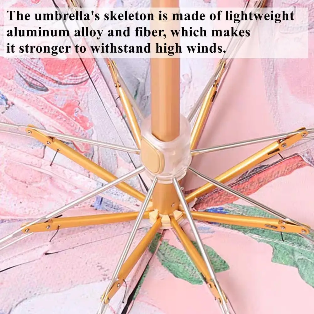 Artshade Dual Use Elegant Super Lightweight Compact Travel Folding Umbrella Rain Wind Sun Double Sided Printed Painting Floral