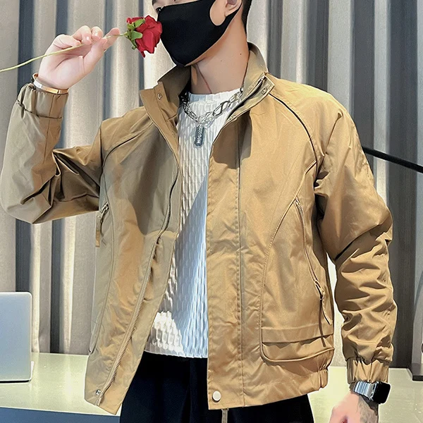 

Slim Fit Spring Autumn Men's Jaet Trendy Brand Casual Lightweight Zipper Closure Pure Color Polyester Fiber Youth Faion