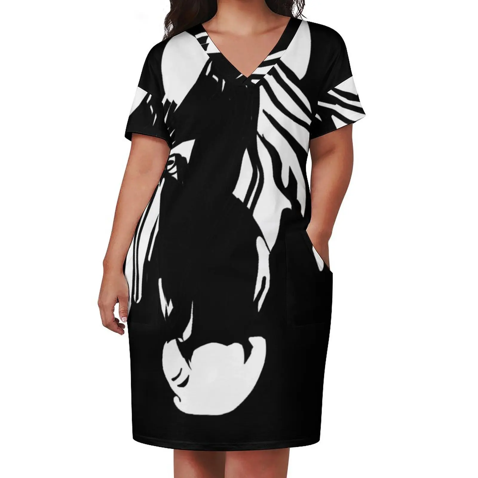 Black and White Horse Silhouette Loose Pocket Dress dress korean style womans clothing summer dresses womens 2025