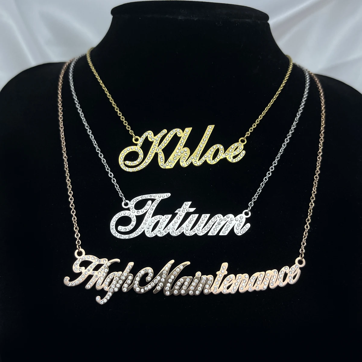 Colorfast Custom Name Necklace Crystal Name Necklace Stainless Steel Name Women Jewelry Personalized Women Gift Dropshipping