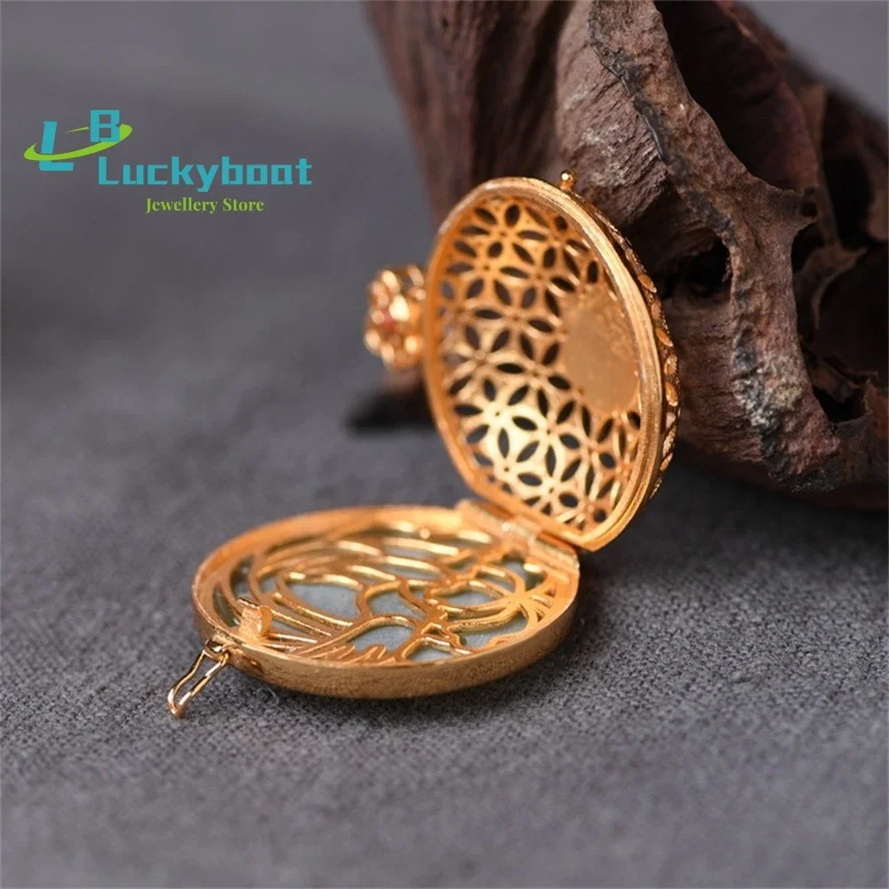 S925 الفضة مطلية بالذهب الجوف الكيس قلادة بالجملة المرأة أزياء فينيكس الفاوانيا Hetian اليشم قلادة #6