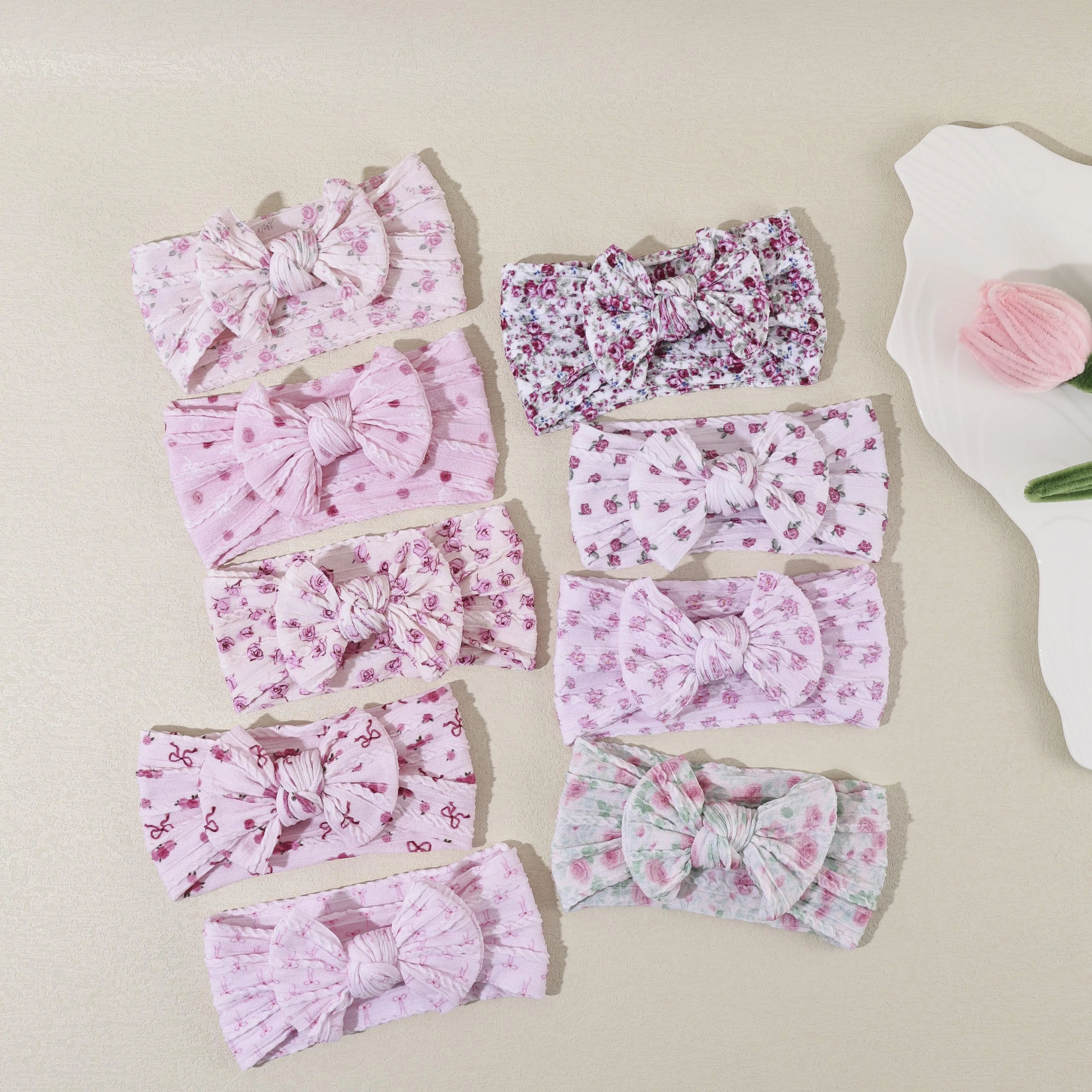 20pcs-pink-floral-dot-print-nylon-headbands-for-baby-girls-cable-knit-turban-soft-headwear-bulk-pack-kids-spot-print-headwraps