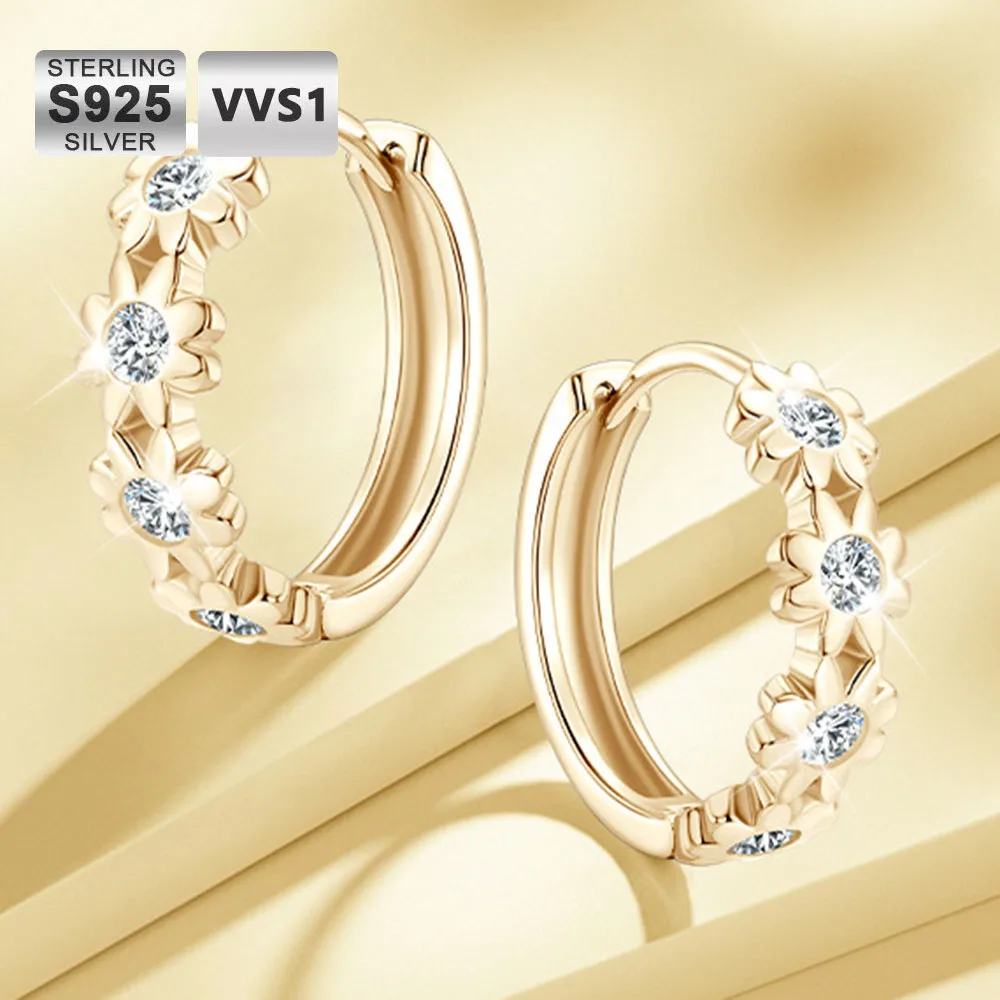 

ICEBLING GRA Certified Moissanite Flower Hoop Earrings for Women 925 Sterling Silver Earring Fine Jewelry Gifts