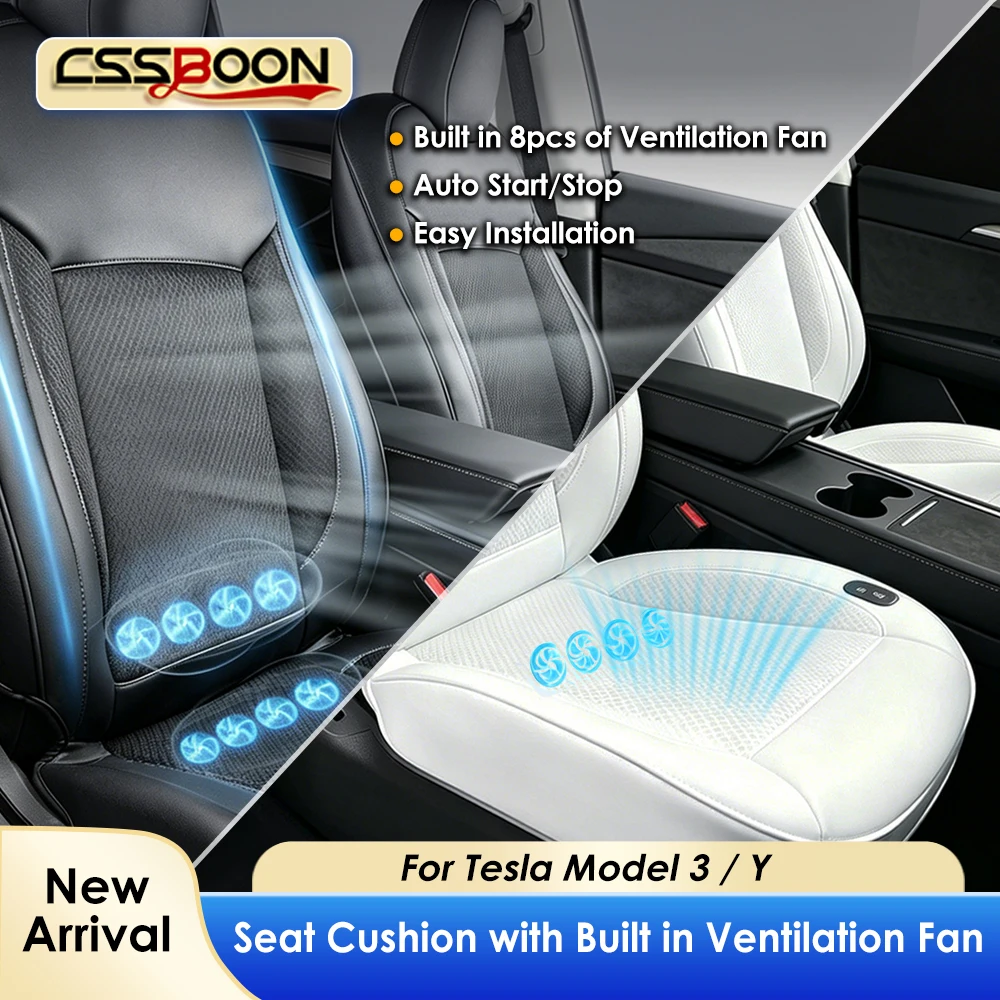 Ventilated Leather Seat Covers for Tesla Model 3 Y 2016-2024 Button on OFF Breathable Perforated Leather Full Coverage Interior