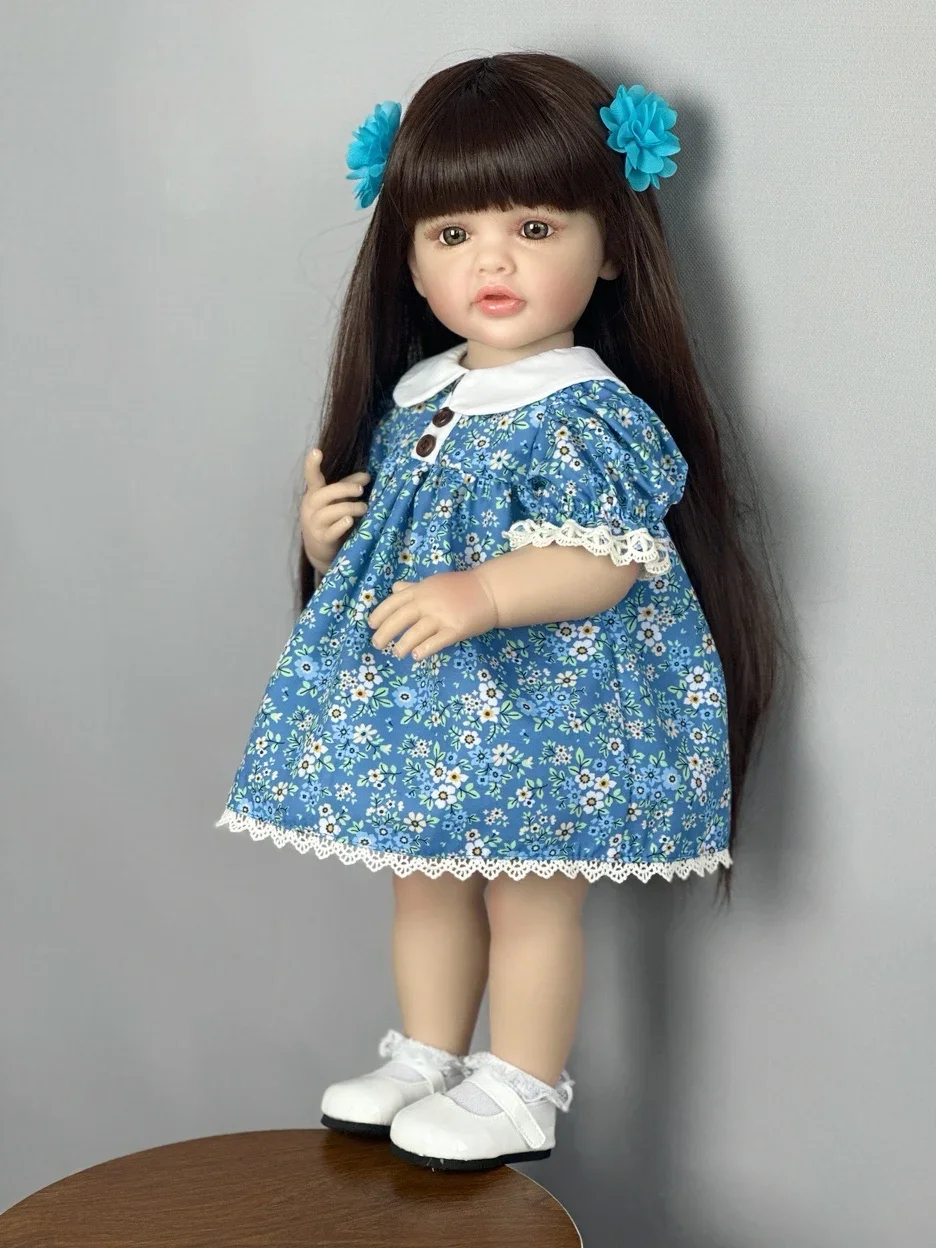 BZDOLL 55 CM Soft Full Silicone Reborn Baby Girl Doll Toy Lifelike 22 Inch Princess Toddler Art Bebe Birthday Gifts for Child