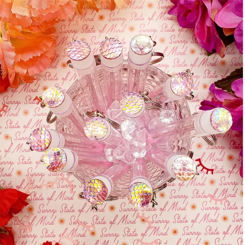 10Pcs Keychain Eyelash Spoolie Brush With Dustproof Rhinestone Tube Portable Eyebrow Mascara Wand Lash Extension Makeup Tool