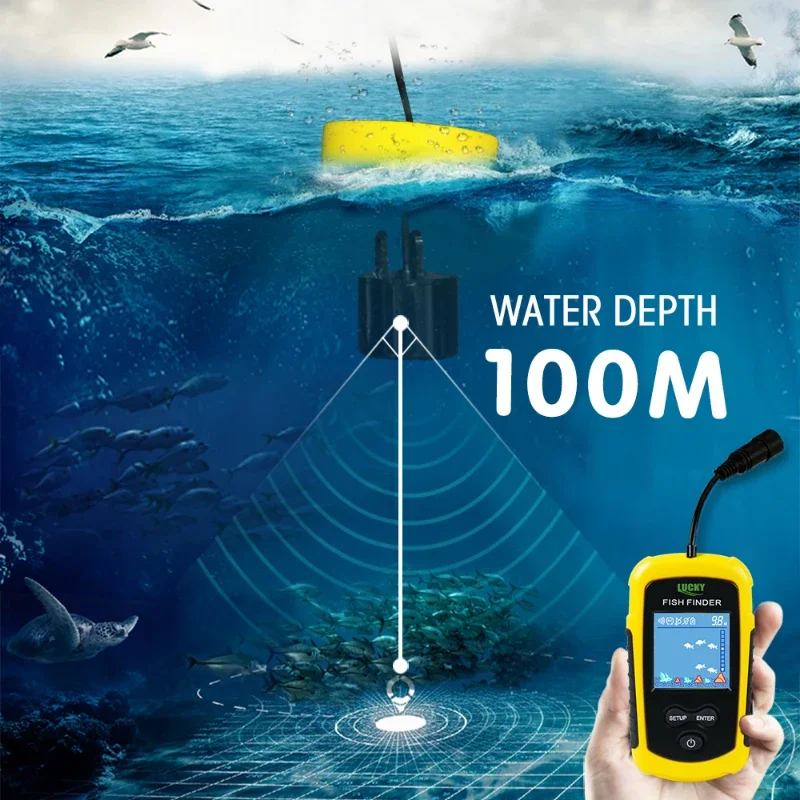 

Alarm 100M Portable Sonar Fish Finders 45 degrees Sonar Coverage Echo Sounder Alarm Transducer Lake Sea Fishing