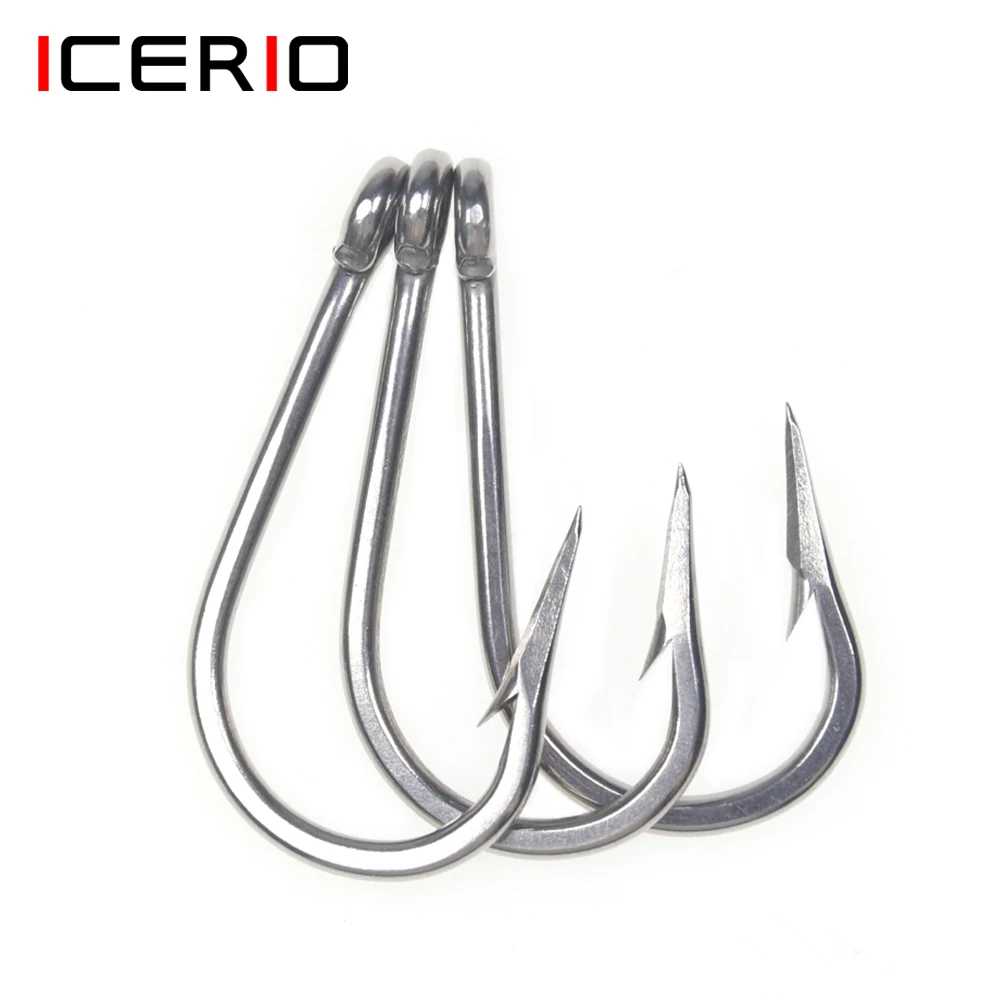 

ICERIO Stainless Steel Big Game Fishing Hooks Fish Tuna Bait Fishhooks For Saltwater Fishing Size 5/0-13/0