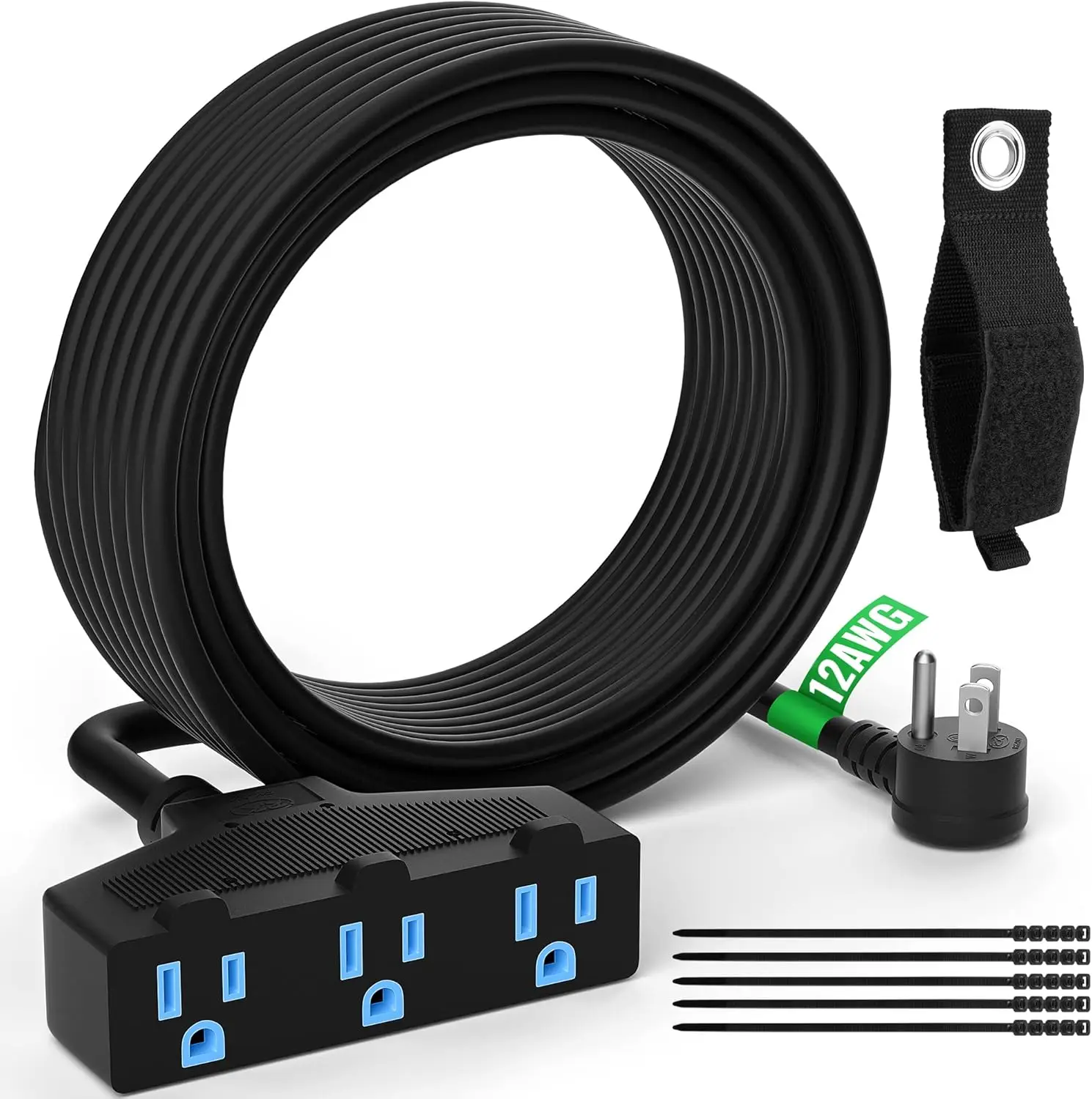 

Уличный удлинитель 35 футов с 3 розетками, кабель питания 12 AWG, усиленный, сертифицирован ETL для использования внутри и вне помещений