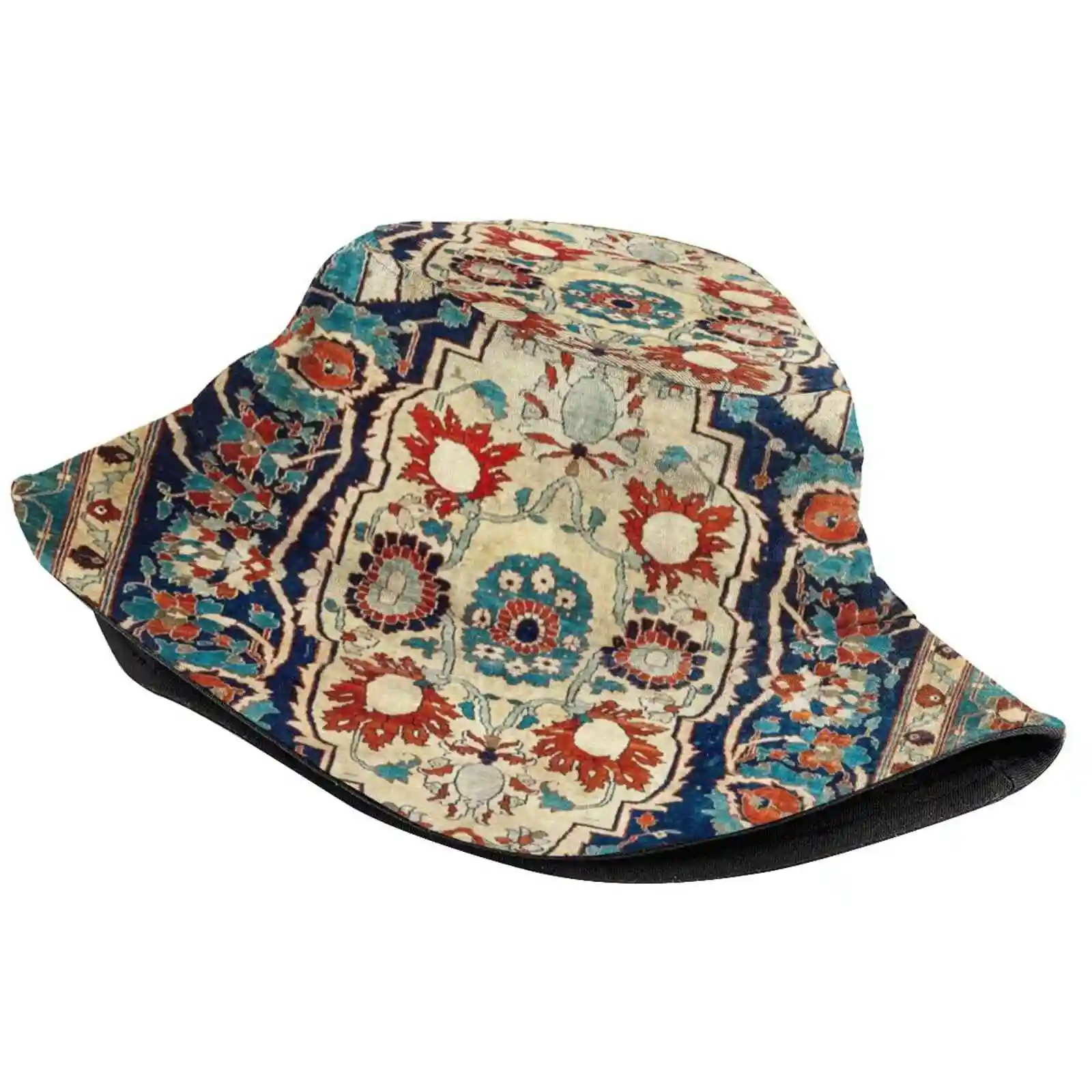 Heriz Or Tabriz Persian Silk Rug Print Sun Cap Fisherman Hat Bucket Hats Antique Vintage Rug Carpet Persian Heriz Tabriz Silk