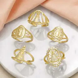 OCESRIO Fashion White Crystal Virgin Mary Statement Rings for Women Copper Gold Plated Religious Ring joyas de mujer righ96