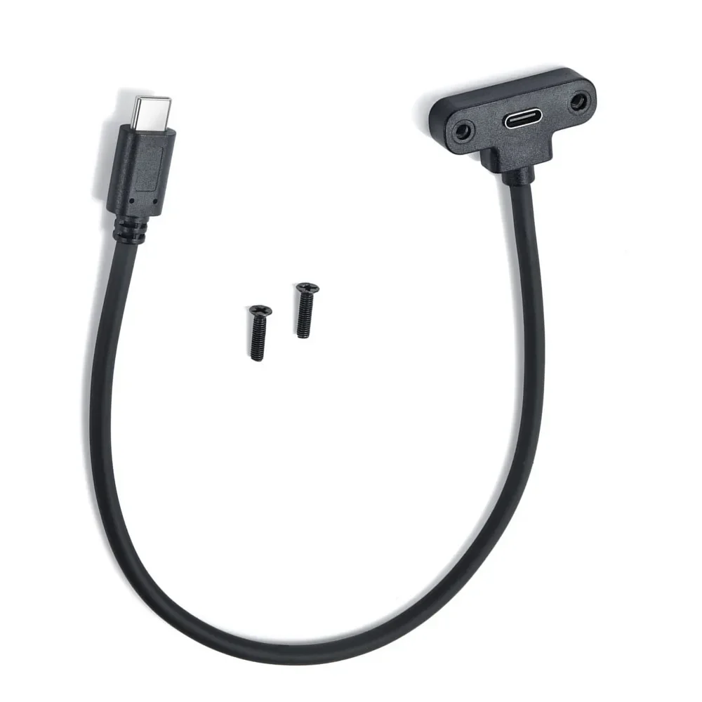 USB 2.0 TYPE-C male and female vertical 90 ° bend screw fixed baffle cable with ear digital connection cable 0.3M