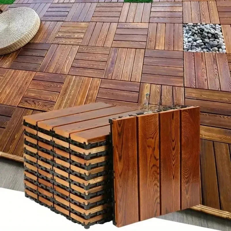 1-10pcs Anti Corrosion Wood Flooring Outdoor Carbonized Wood Flooring Balcony Courtyard Flooring Splicing Waterproof Solid