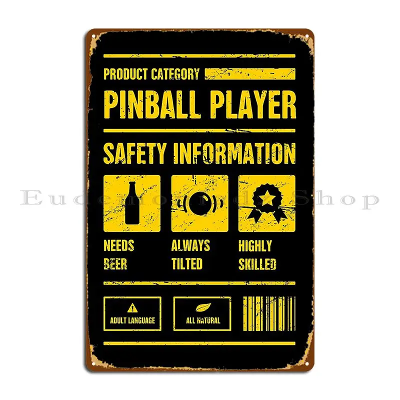 Pinball Player Safety Information Metal Plaque Poster Designing Club Pub Designs Party Tin Sign Poster