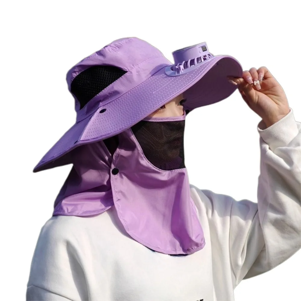 

Digital Display Screen Sun Hat with Solar Fan Neck Protection Breathable Mesh Face Cover Bucket Hat Foldable Detachable
