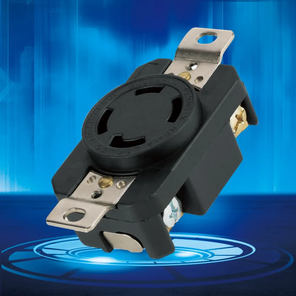 Black 30 Amp NEMA L14-30R Receptacle Copper Pins 3 Pole 4 Wire Twist Lock 125V/250V Heavy Duty Locking Receptacle Generator