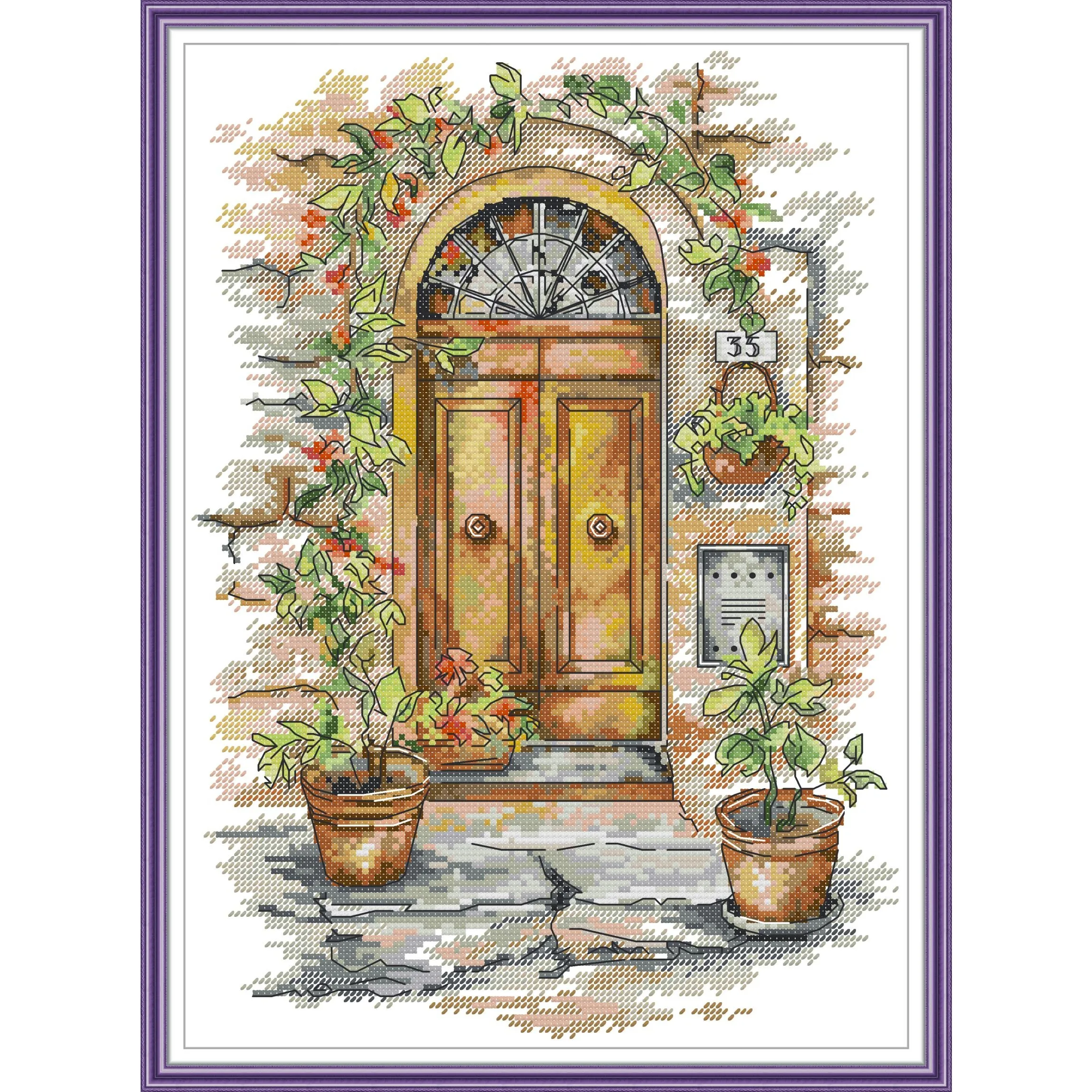 News Pre-Printed Cross Stitch Kit, Stamped Aida Fabric With DMC Threads, Embroidery Kit - The Gate Of Summer