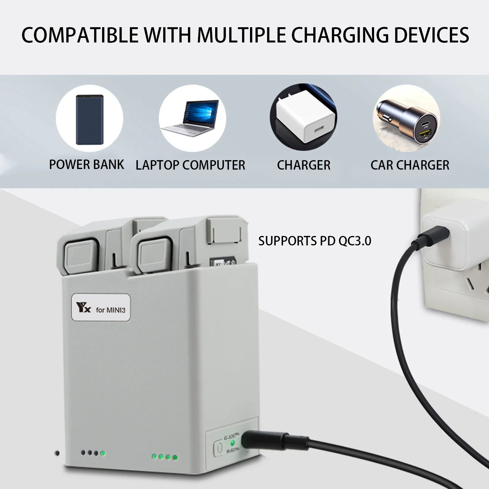 Dual-Way Charging Hub Power Bank Converter for DJI Mini 5 Pro/Mini 4 Pro/Mini 3 Pro PD QC3.0 Fast Charger 2-Slot Battery Manager