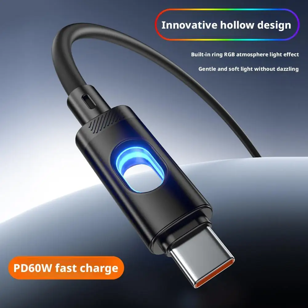 PD 60W كابل شحن سريع USB إلى نوع C RGB سلك بيانات آيفون ملحقات الهاتف المحمول كابلات الشحن