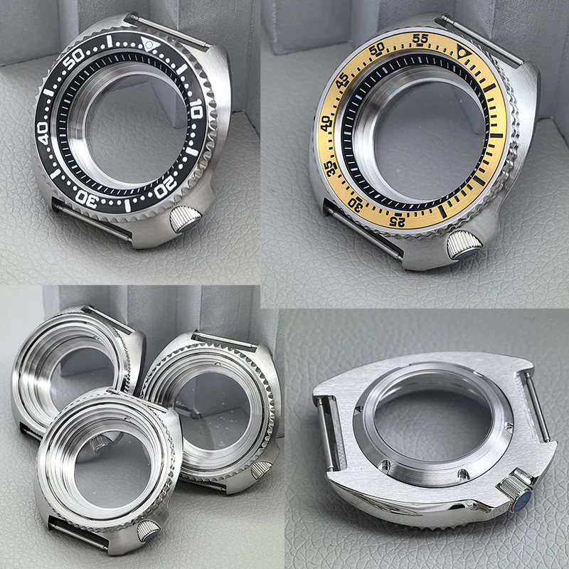 Mod 44mm Silver 6105 6309 Turtle Abalone Watch Case Transparent Back Cover Fits NH35 NH36 7S26 4R Movement With Bezel Watch Part