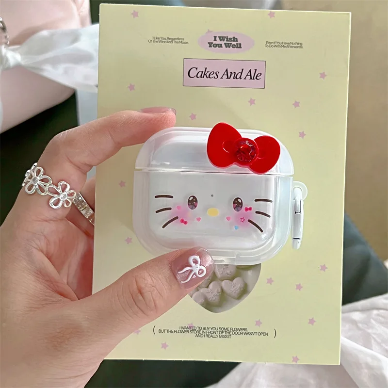 

Hello Kitty Red Bow Case For Airpods Pro 2,Transparent TPU Protective Earphone Anime Cover For Airpods 3 Case Girls Funda Boy