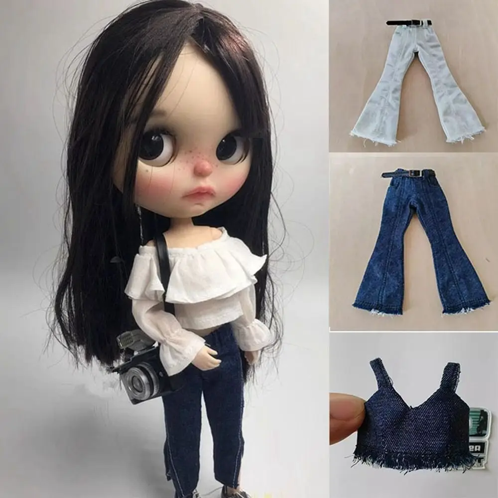 Casual Wear Cute Bell-bottoms Trousers Fashion Handmade Denim Pants Clothes DIY Accessories Kids Toys for Blythe ob24 ob22 Dolls