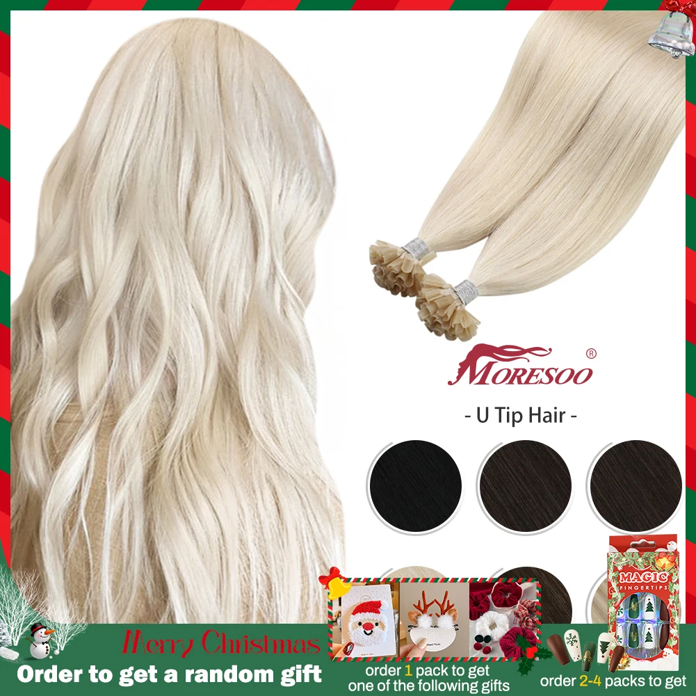 Moresoo U tip Hair Extensions 14-22IN Machine Remy Human Pre-bonded Hair 1g/s Brazilian Natural Hair Straight Nail tips Keratin