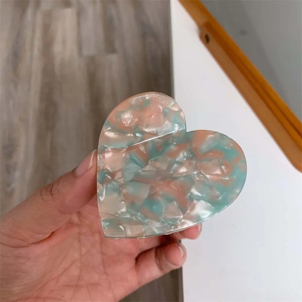 Hair Clip Elegant Heart Shark Clip Korean Style Solid Color Acetic Acid Hair Claw Acrylic Headwear Plaid Hair Claw Party