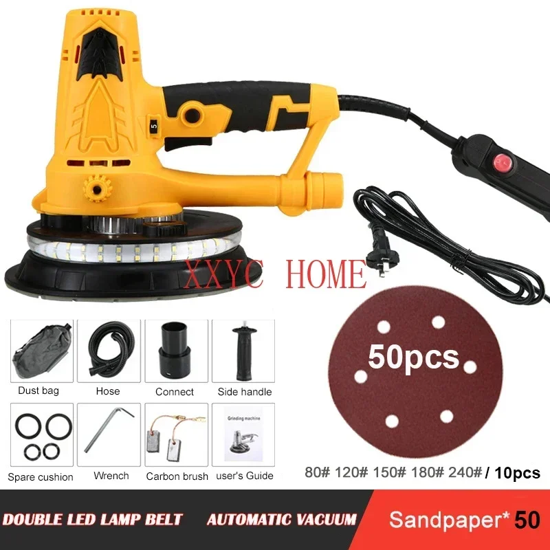 180mm Electric Drywall Sander Machine 1250W Wall Polishing grinding Machine with LED Vacuum Handheld  Wall Floor