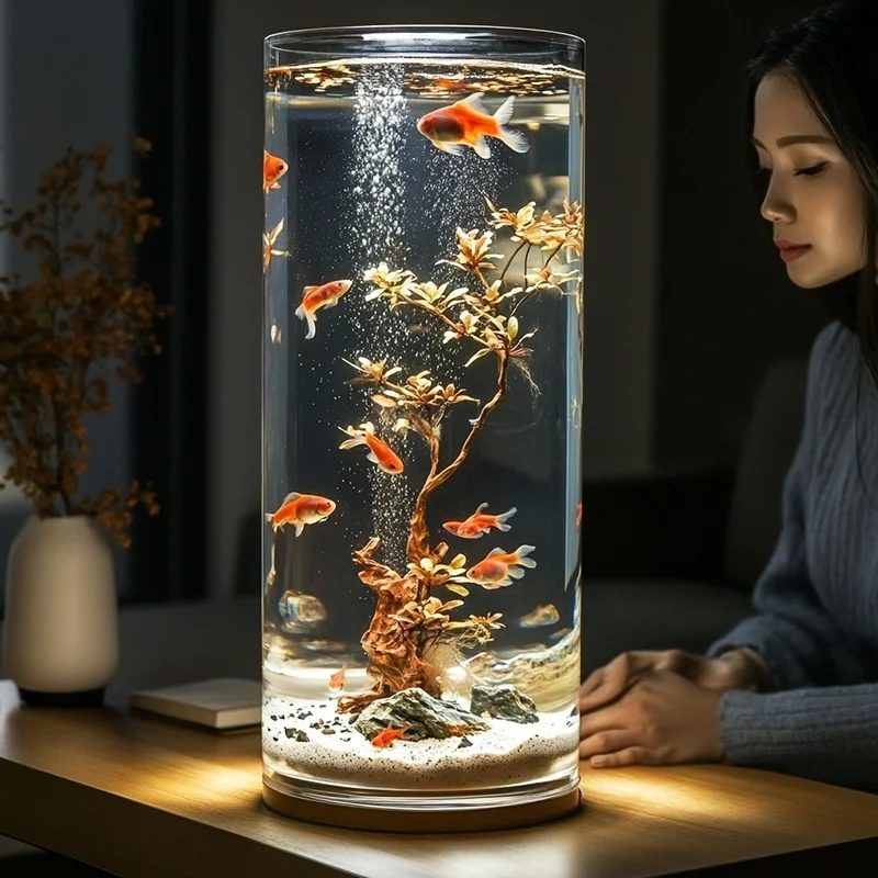 Modern ultra-white acrylic transparent cylindrical small anti-drop plastic desktop environmentally friendly aquarium