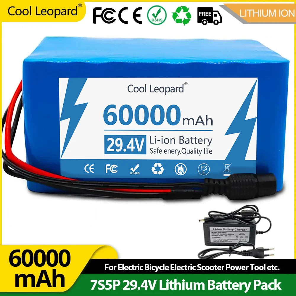 

29.4V 60Ah 18650 Li-ion Battery Pack 7S5P 29.4V Rechargeable Battery for Electric Bicycle Electric Scooter Power Tool Batteries