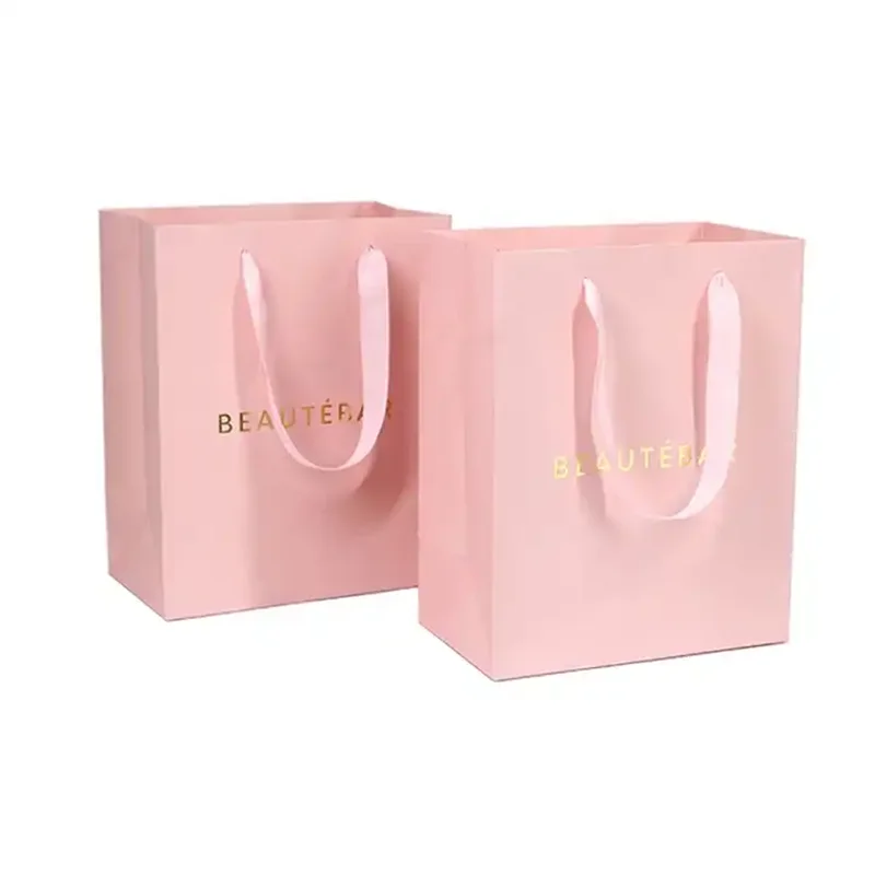 

500pcs/Lot Wholesale Luxury Ribbon Handle Shopping Packaging Customized Printed Euro Paper Gift Bags With Custom Logo Printed