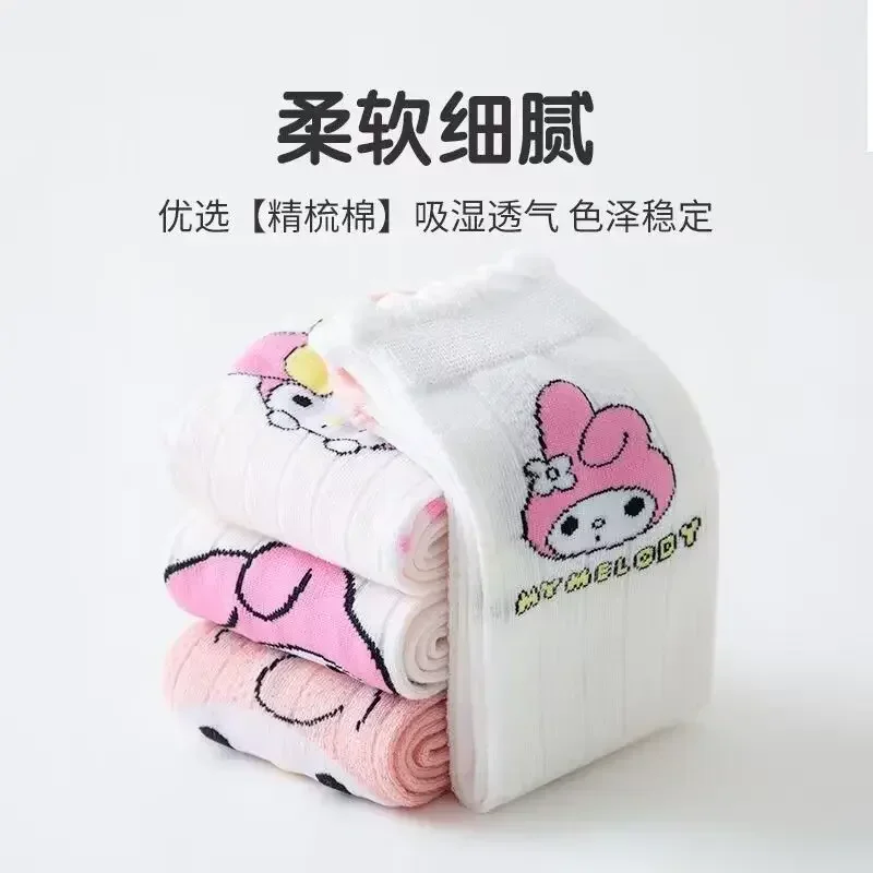 

4pcs My Melody Anime Kawaii Sanrio Casual Y2k Stockings Spring Summer Cute Cartoon Ins Mesh Midtube Socks Gifts for Kids