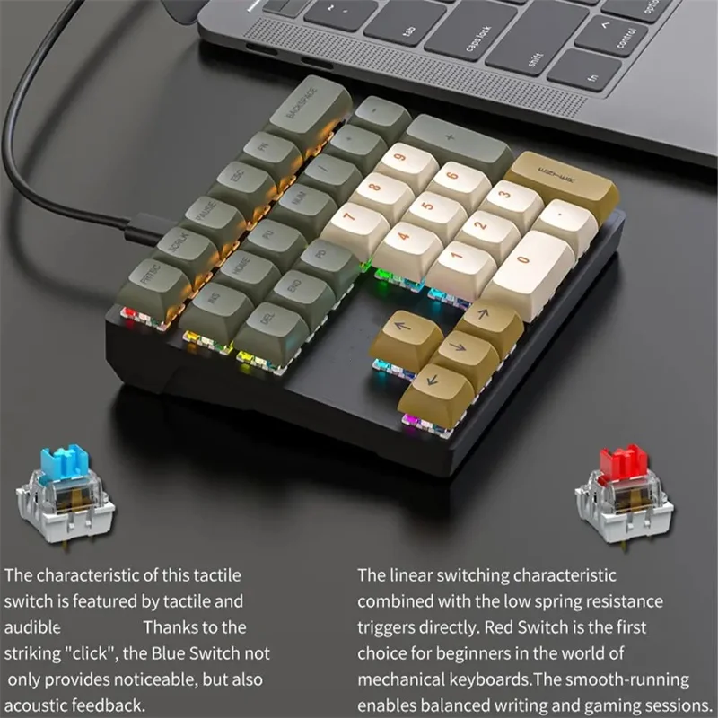 33‑Key External Mechanical Numeric Keypad Wired Blue Red Switch Multi‑Color Lighting Numpad Specialized For Finance Business