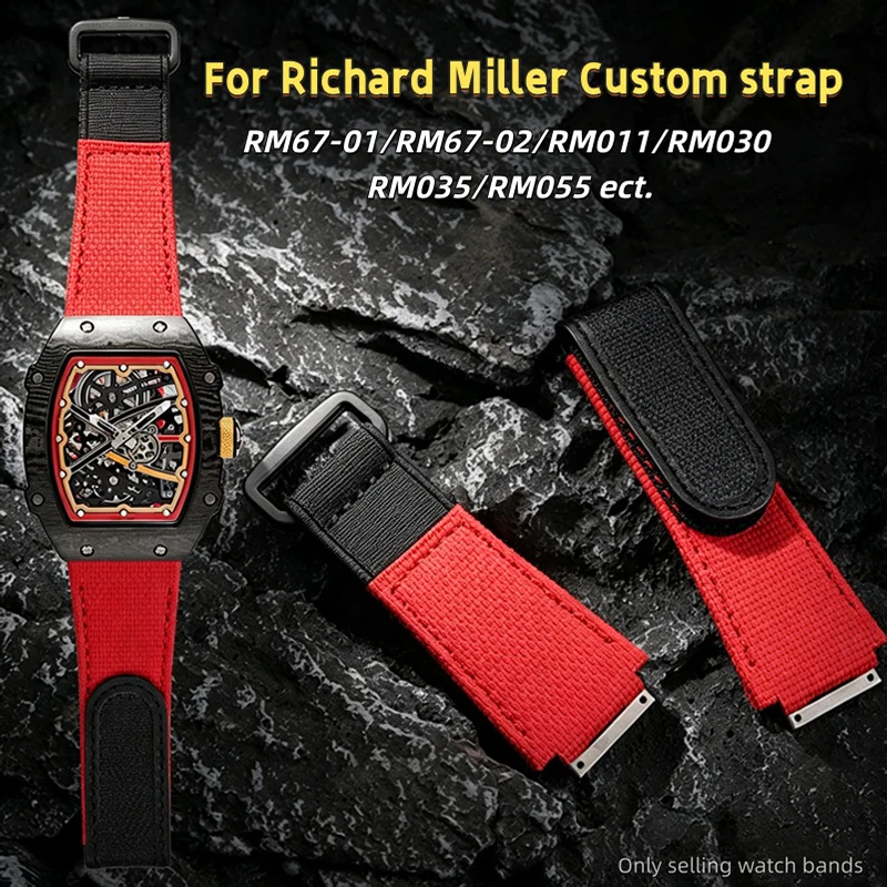 ‌Custom FKM Fluor Rubber Hook Loop Strap for Richard Mille RM67-01 RM67-02 RM055 RM011 RM030 RM35-01 Elastic Nylon Watchband Men