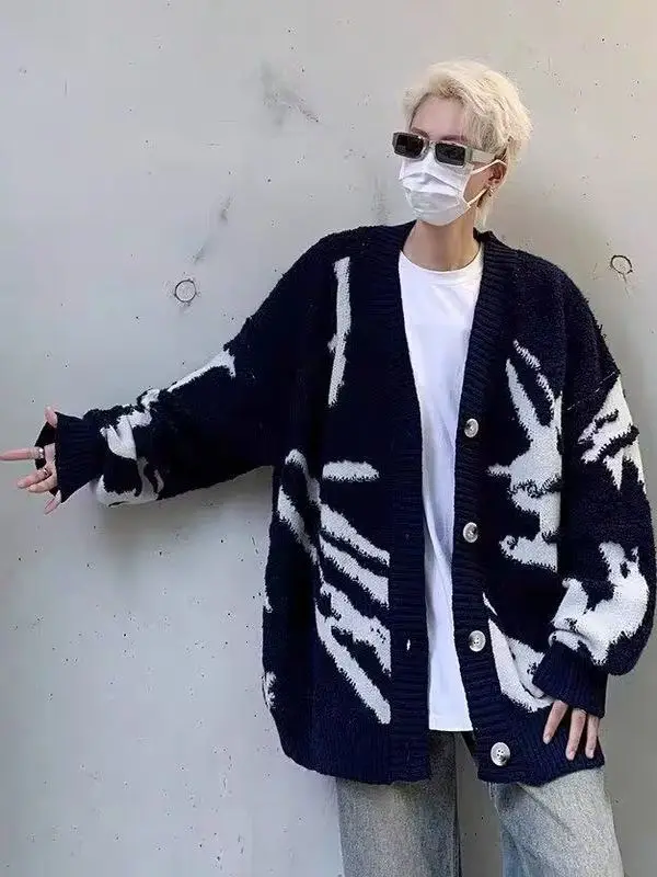 

Мужской вязаный кардиган больших размеров с V-образным вырезом, свободный крой, повседневный, осенне-зимний, модный, универсальный, на вес до 300 фунтов