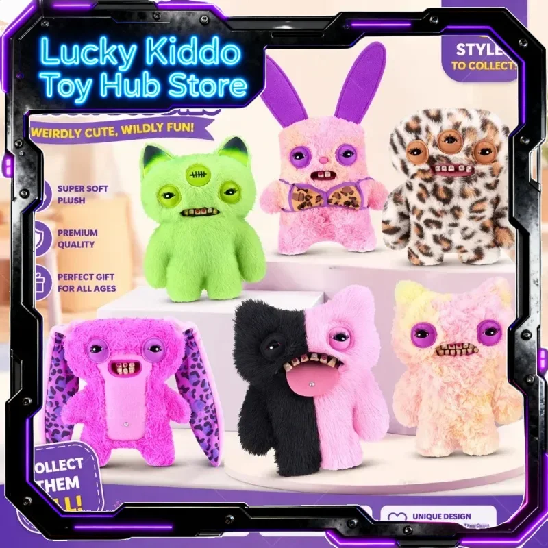 2026 New Genuine Fuggler Baddies Plush Toys Super Soft Leopard Print Pink Purple Ears Collectible Home Decor Gifts For Women