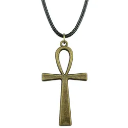 Big Ankh Cross Pendant Necklace Big Ankh Cross Wax Rope Chain Necklace Big Ankh Cross Black Leather Chain Necklace
