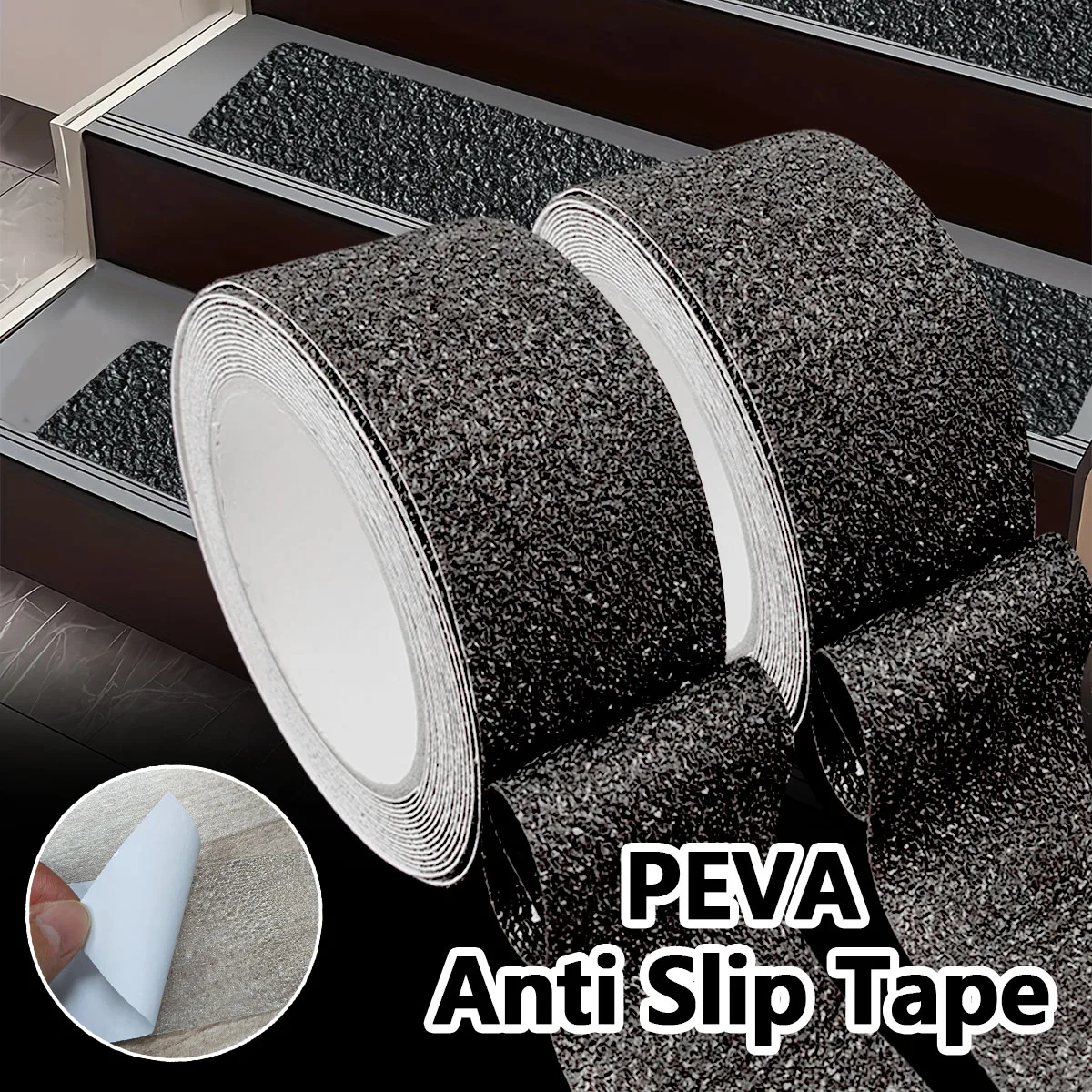 Fita Antiderrapante, Material PEVA com Padrão de Areia, Adesivo de Borracha Impermeável para Uso Interno/Externo em Superfícies Plásticas