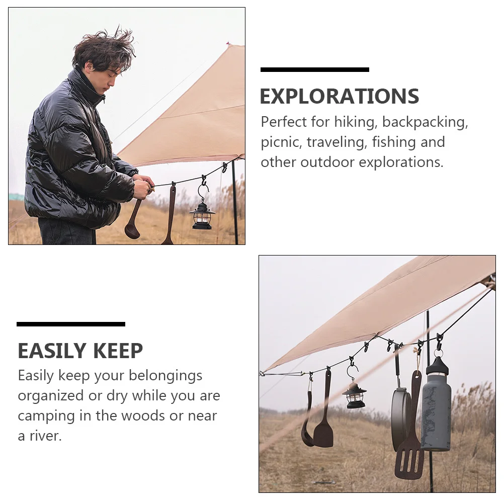

4.3 Meter Clothesline With Hooks Camping Rope For Outdoor Hiking Fishing Picnic Travel Drying Strap Lanyard Gear Organizer