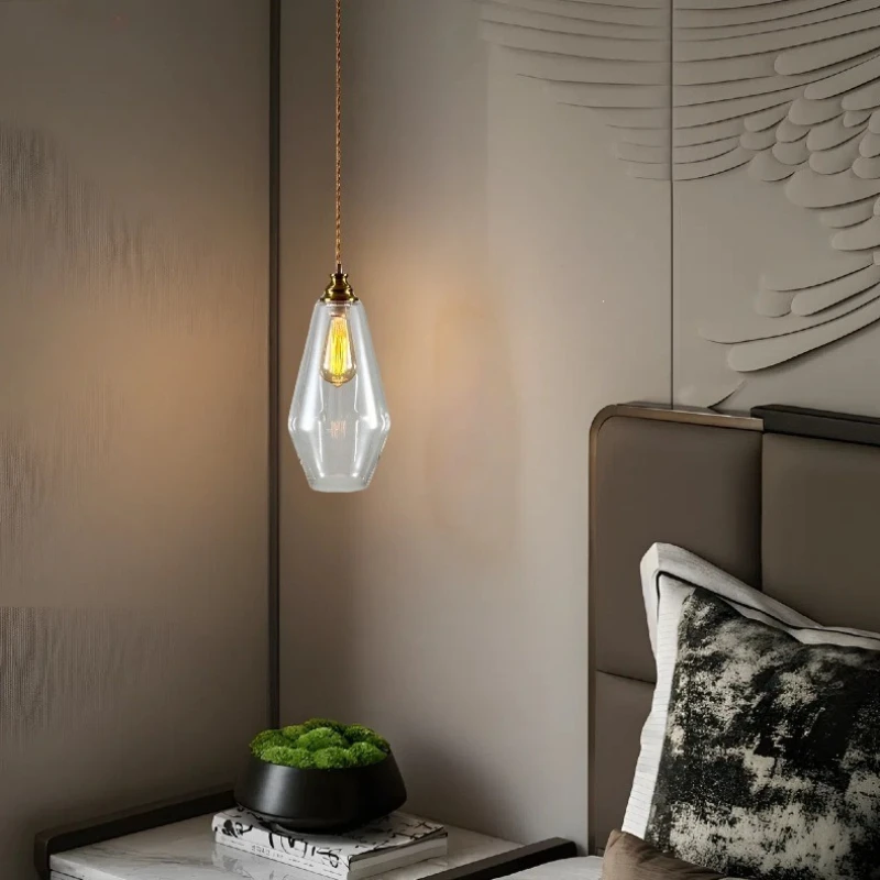 

Postmodern Creative Glass Luster Pendant Lamps Minimalist Singe Head Small LED Chandelier Bedroom Bedside Cafe Restaurant Lights