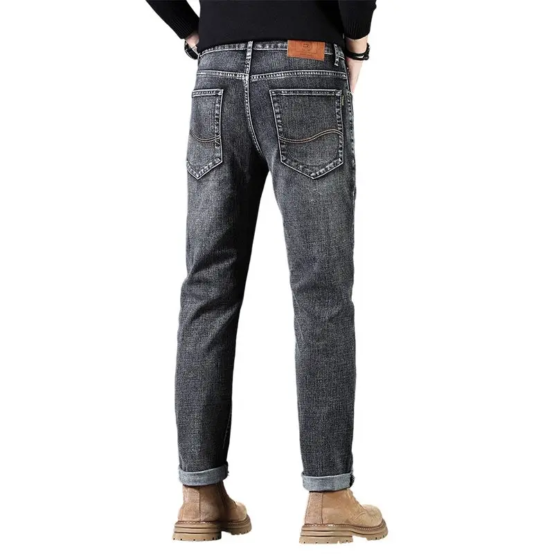 الأعمال عادية سليم صالح مستقيم الساق الرجال الجينز الأعمال مستقيم الترفيه بنطال مرن الذكور العلامة التجارية سراويل جينز أربعة مواسم #6