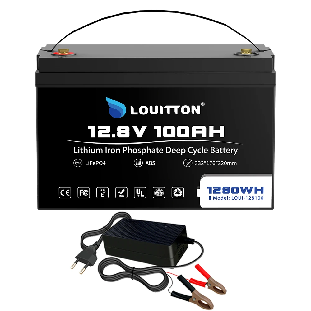 LOUITTON LiFePO4 Battery 6000+ Cycles For RV Solar Energy Storage Yacht Golf Cart 12.8V 100AH Lithium Iron Phosphate Battery